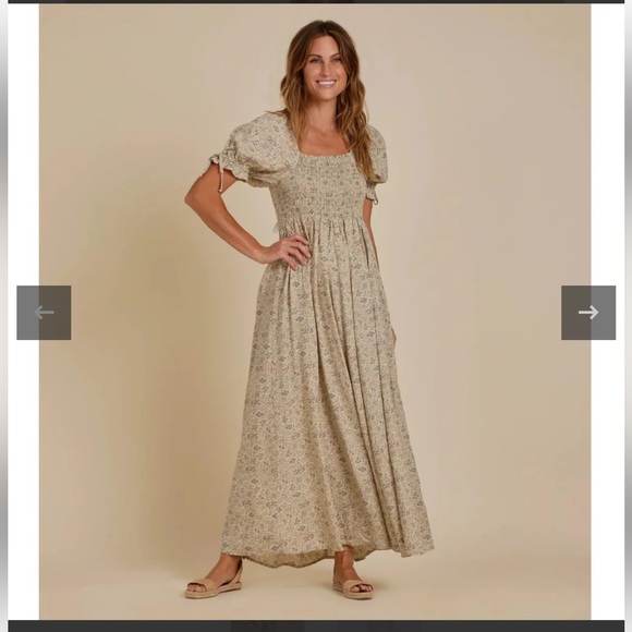 Rylee + Cru Dallas Cream Floral Garden Maxi Dress w/ Smocking - Picture 1 of 10